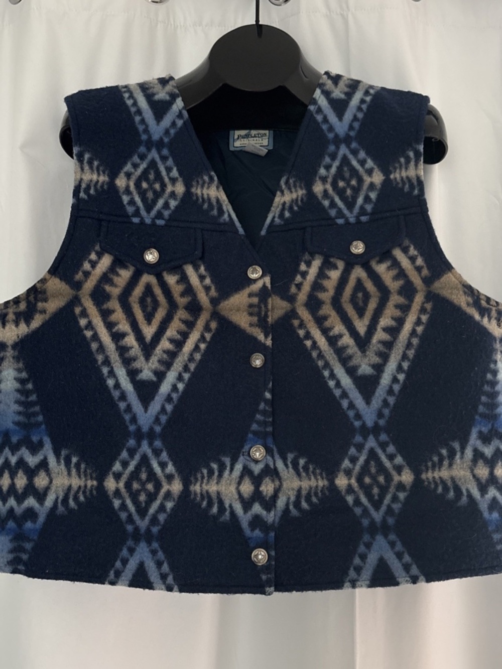 Share Women's PENDLETON Originals Size XL Blue 100% Wool Vest USA Made Southwest